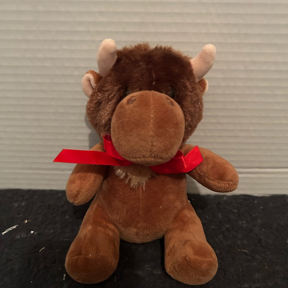Canned Critter Fuzzy Buffalo Bison Plush Stuffed Animal with Bow 6"